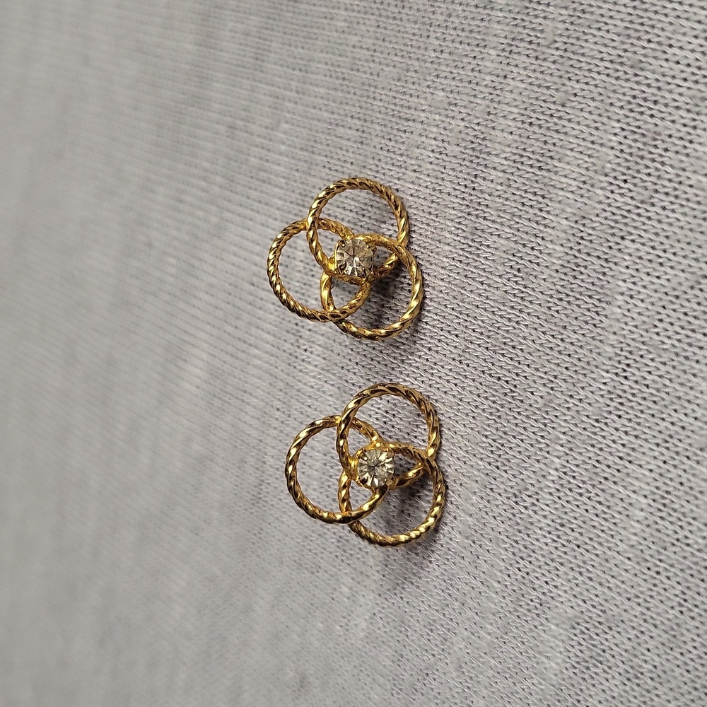 VINTAGE PARK LANE gold tri hoop CRYSTAL EARRINGS 1980s